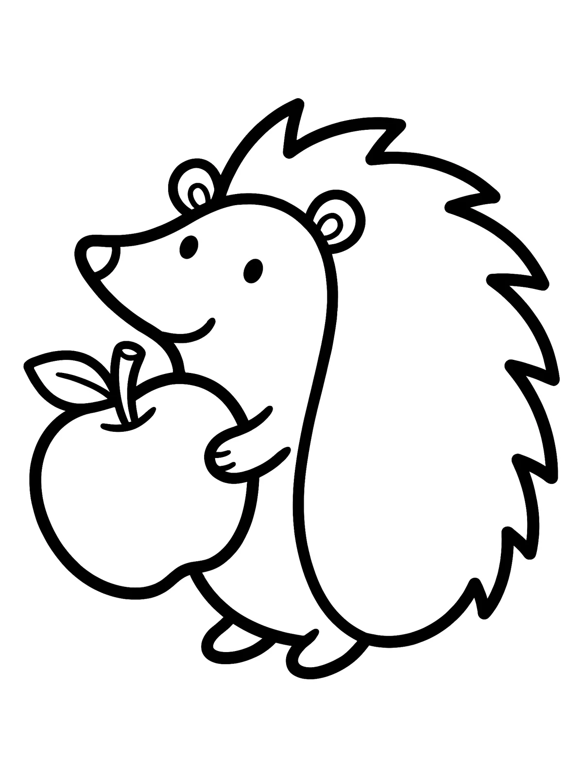 Igel mit Apfel Süßer Igel trägt einen Apfel, einfaches Herbst-Ausmalbild