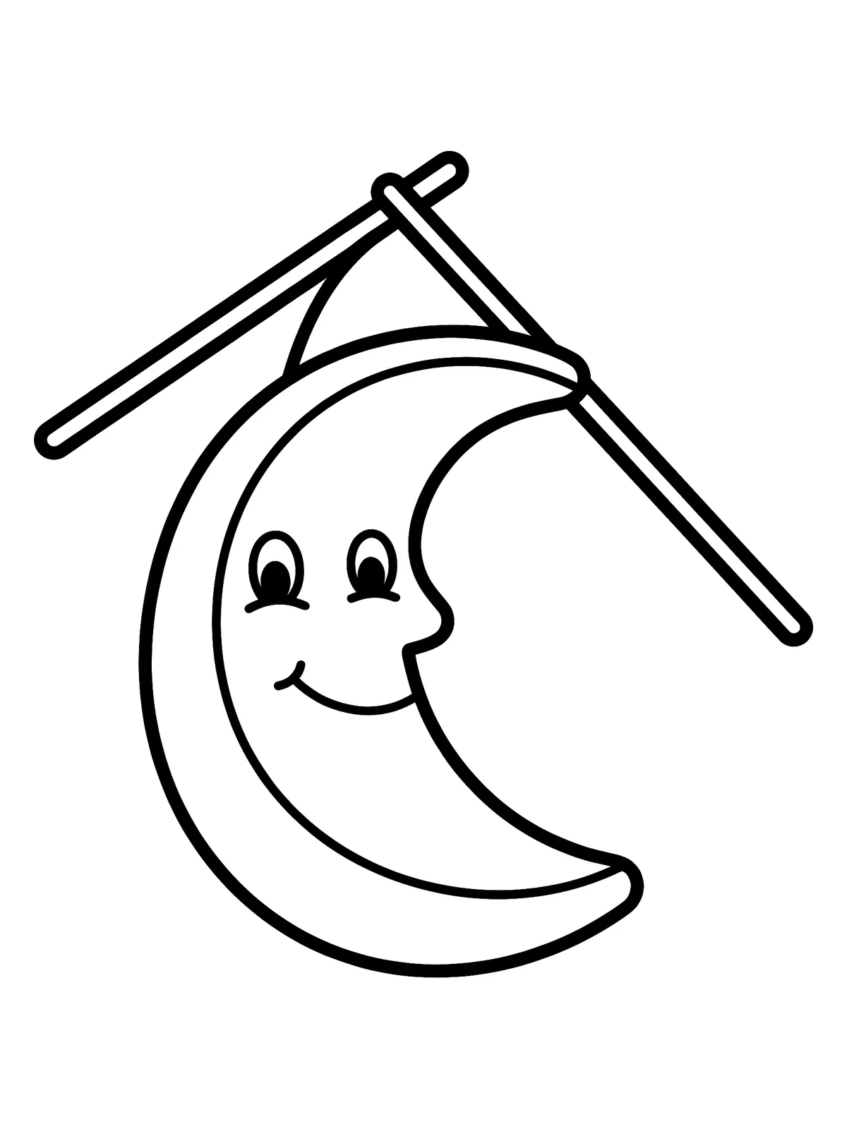 Laterne Mond Mondlaterne mit lächelndem Gesicht am Laternenstab, einfaches Ausmalbild